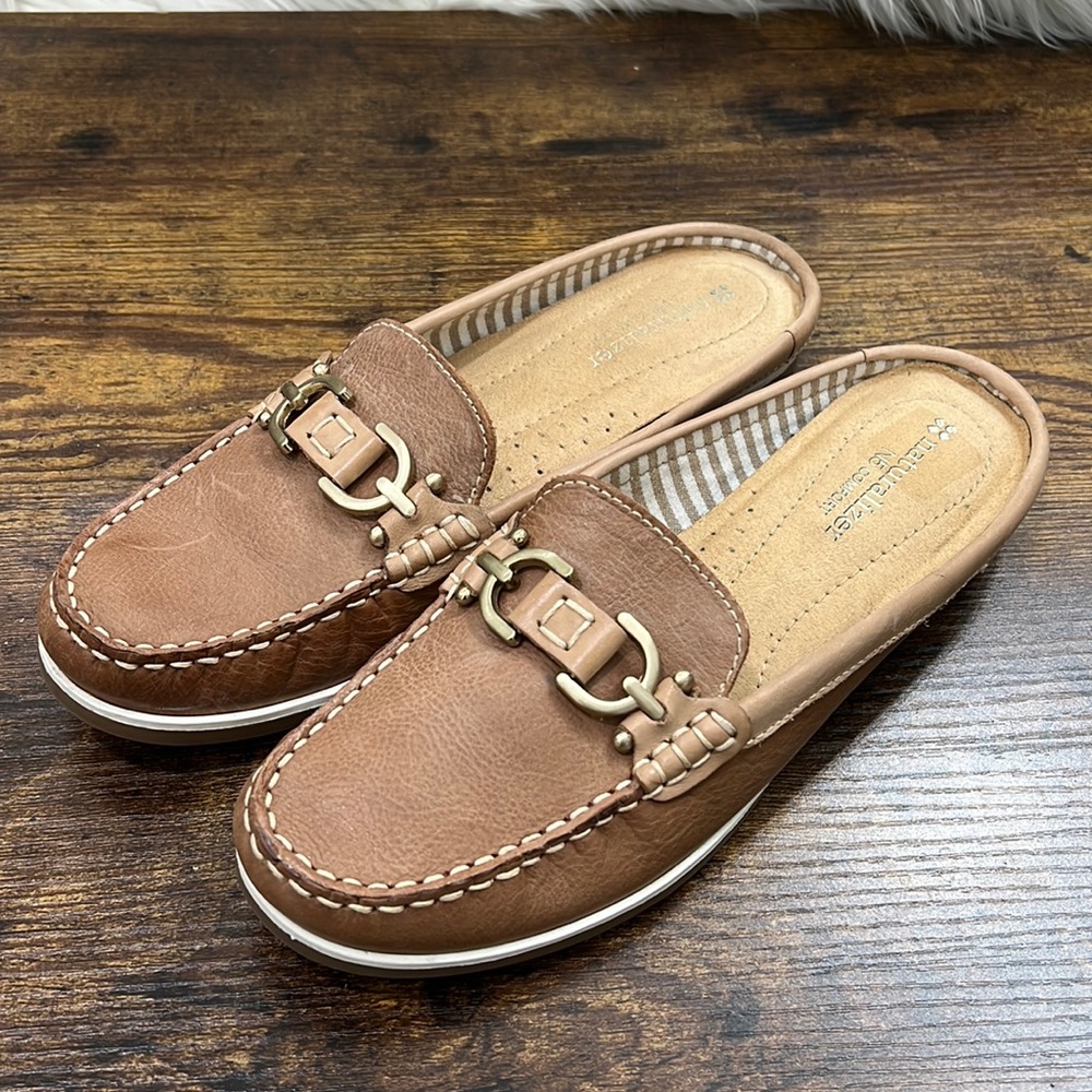 Naturalizer N5 Comfort Tan Brown Leather Flats Loafers Slides Moccasins Size 8N